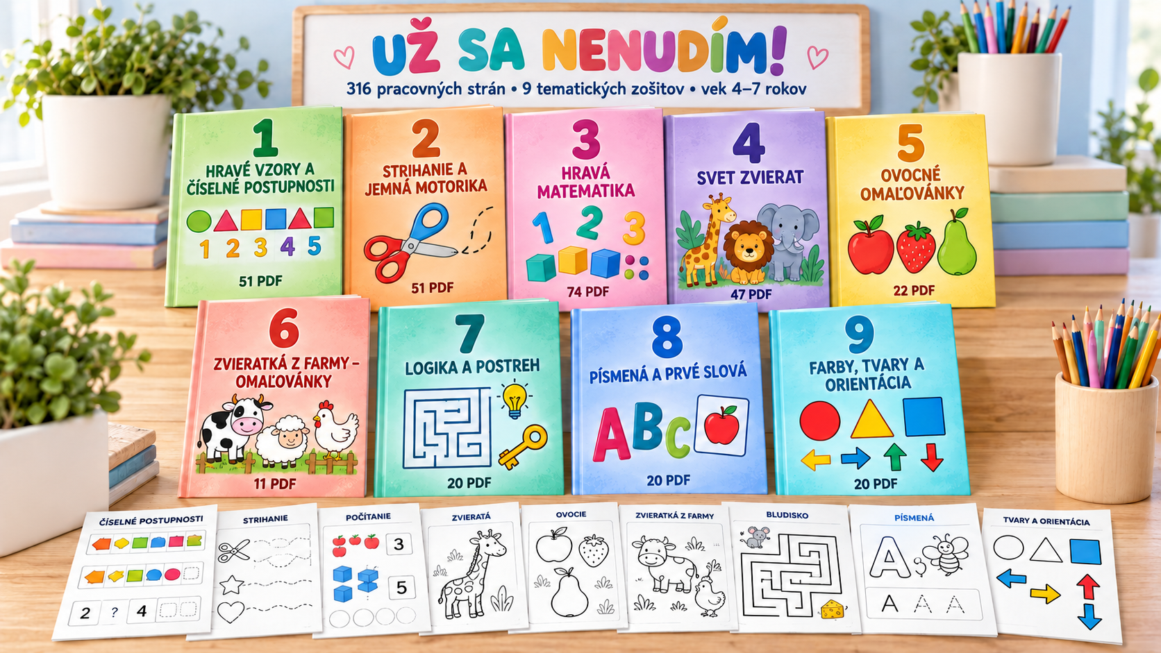 Prehľad deviatich tematických zošitov s aktivitami pre deti